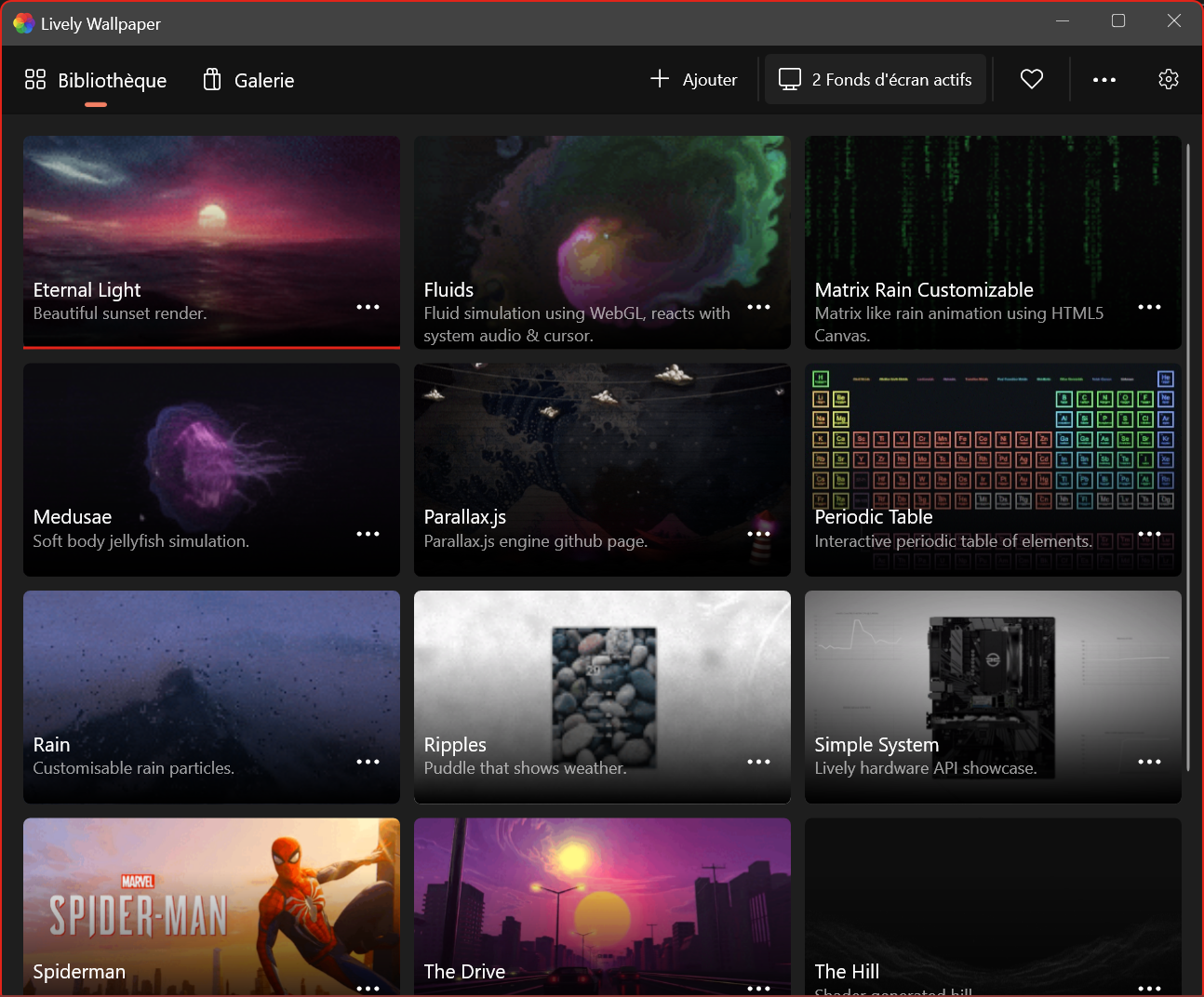 interface de Lively Wallpaper