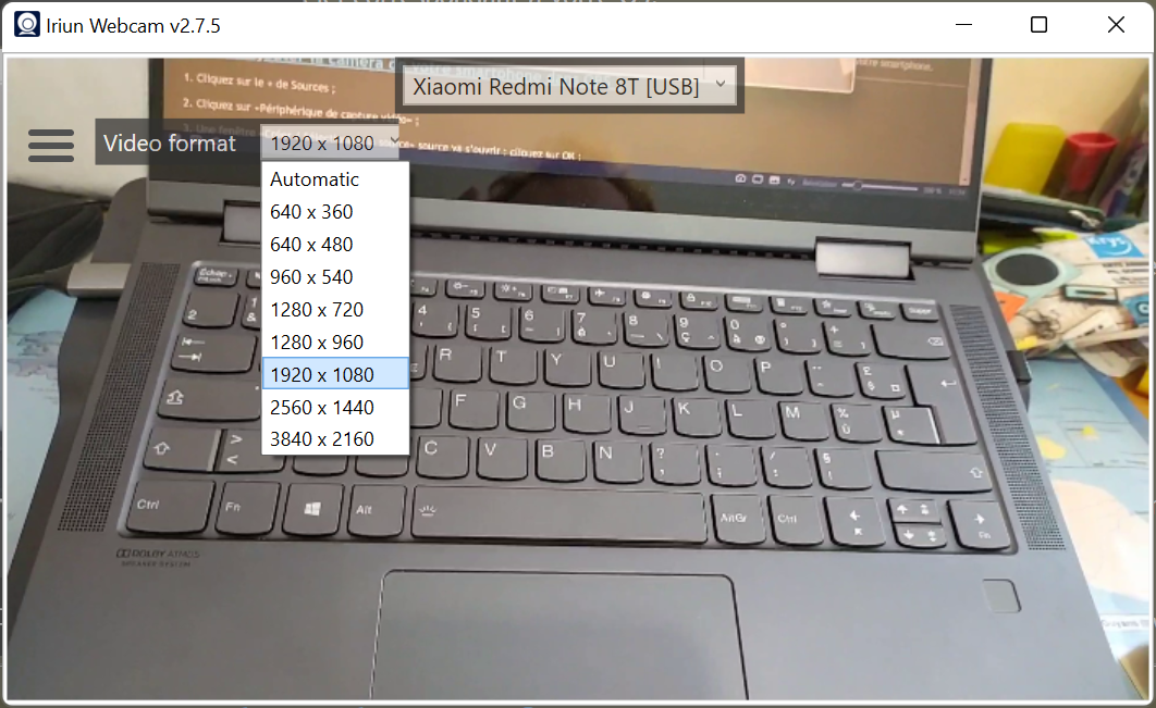 Configuration d'Iruin Webcam