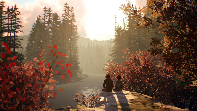 Paysage de Life Is Strange 2, avec Sean et Daniel assis.