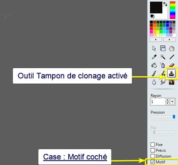 L'outil tampon de clonage est activé dans PhotoFiltre-7