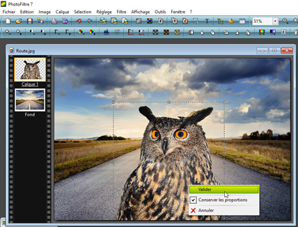 validation des modifications appliquées au calque