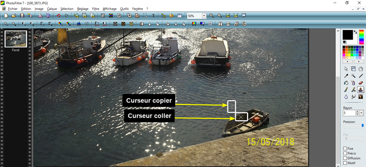 distinction entre le curseur copier et curseur coller dans Photofiltre 7