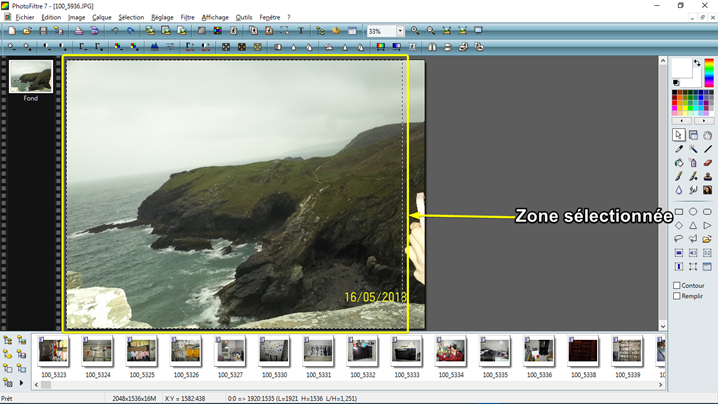 recadrage d'une image sur Photofiltre 7 avec l'outil sélecetion